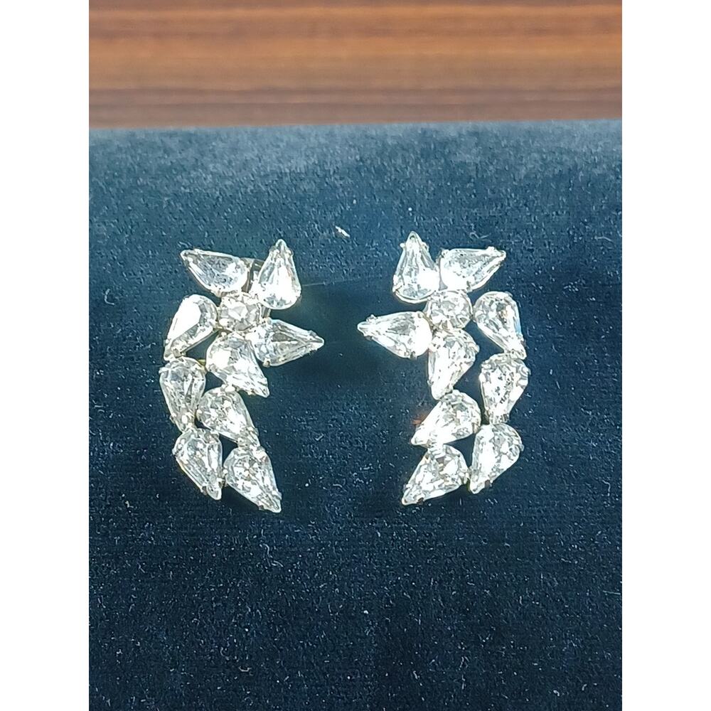 Vintage Bling Rhinestone Sparkle Clip On Huggie Earrings Dazzle